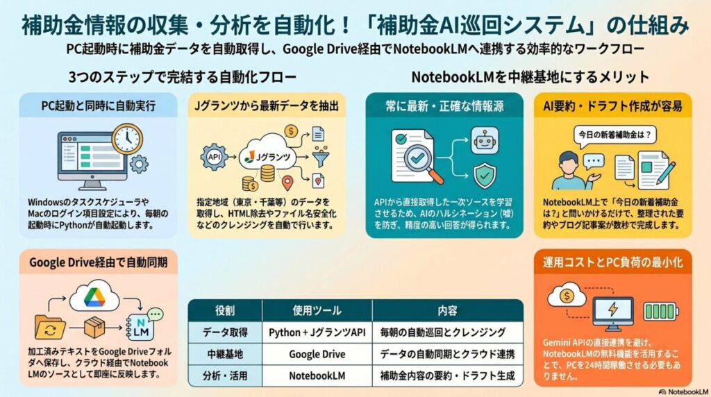 Jグランツから補助金自動収集のシステム構築